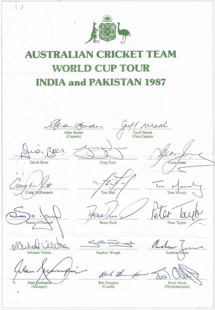 Australia 1987 World Cup-winning Team - Signed Autograph Sheet (original)