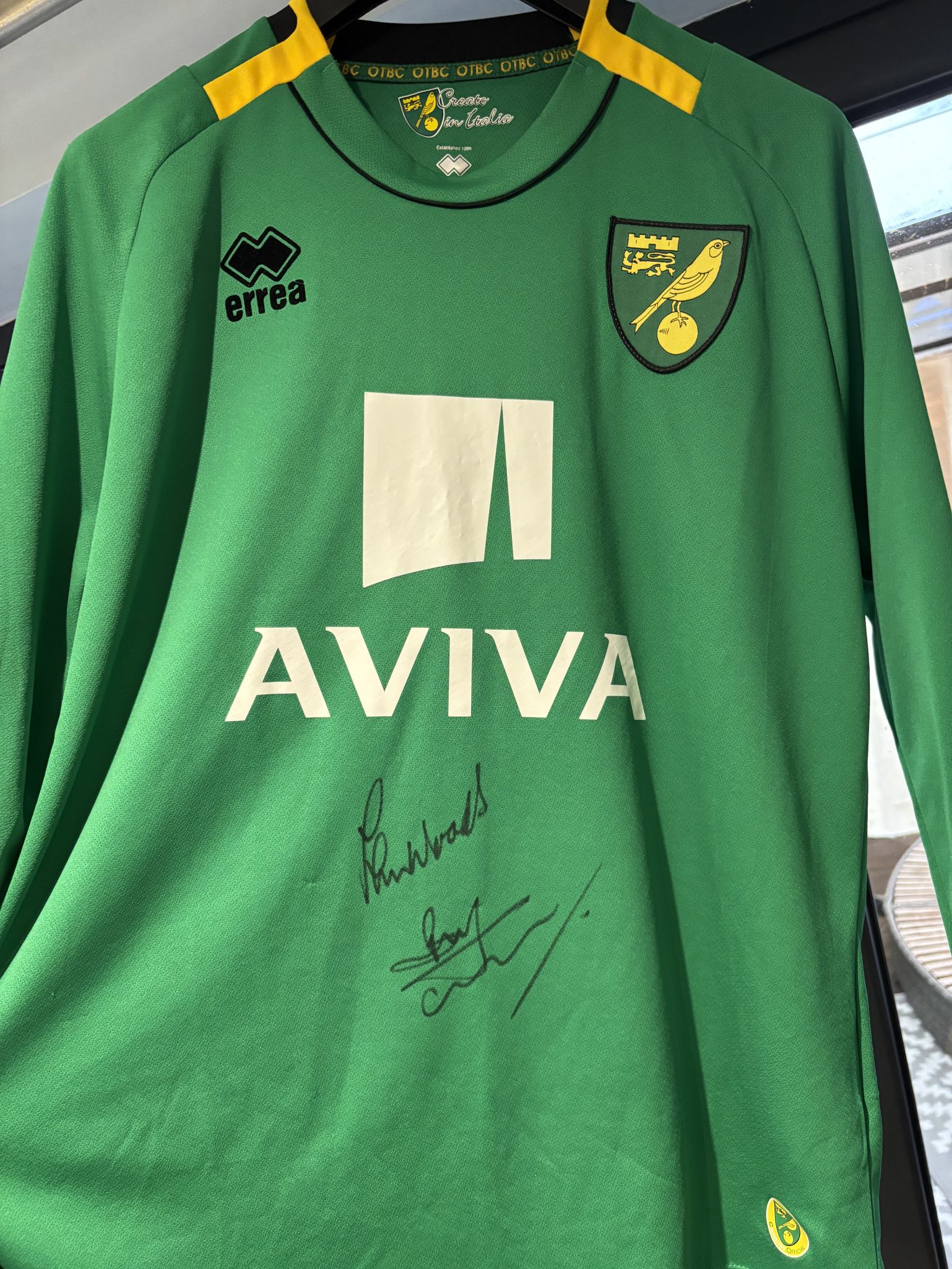 Norwich City Goalkeeper Shirt Signed by Chris Woods & Bryan Gunn