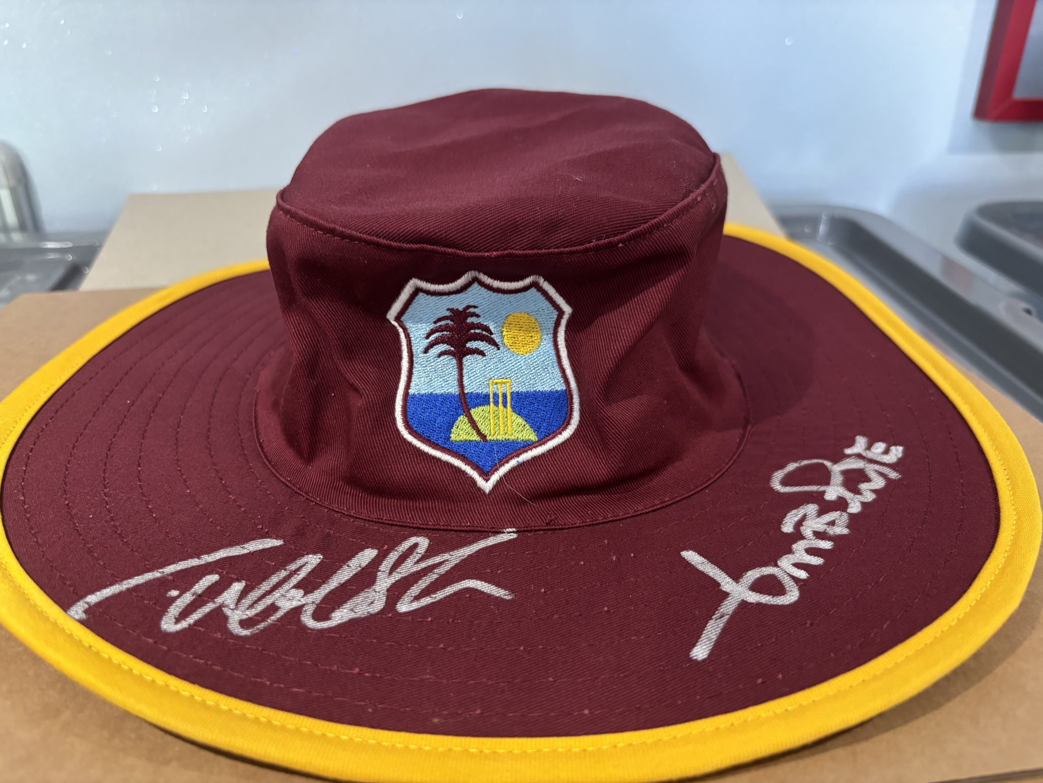 West Indies Sun-Hat Signed by Curtly Ambrose & Courtney Walsh