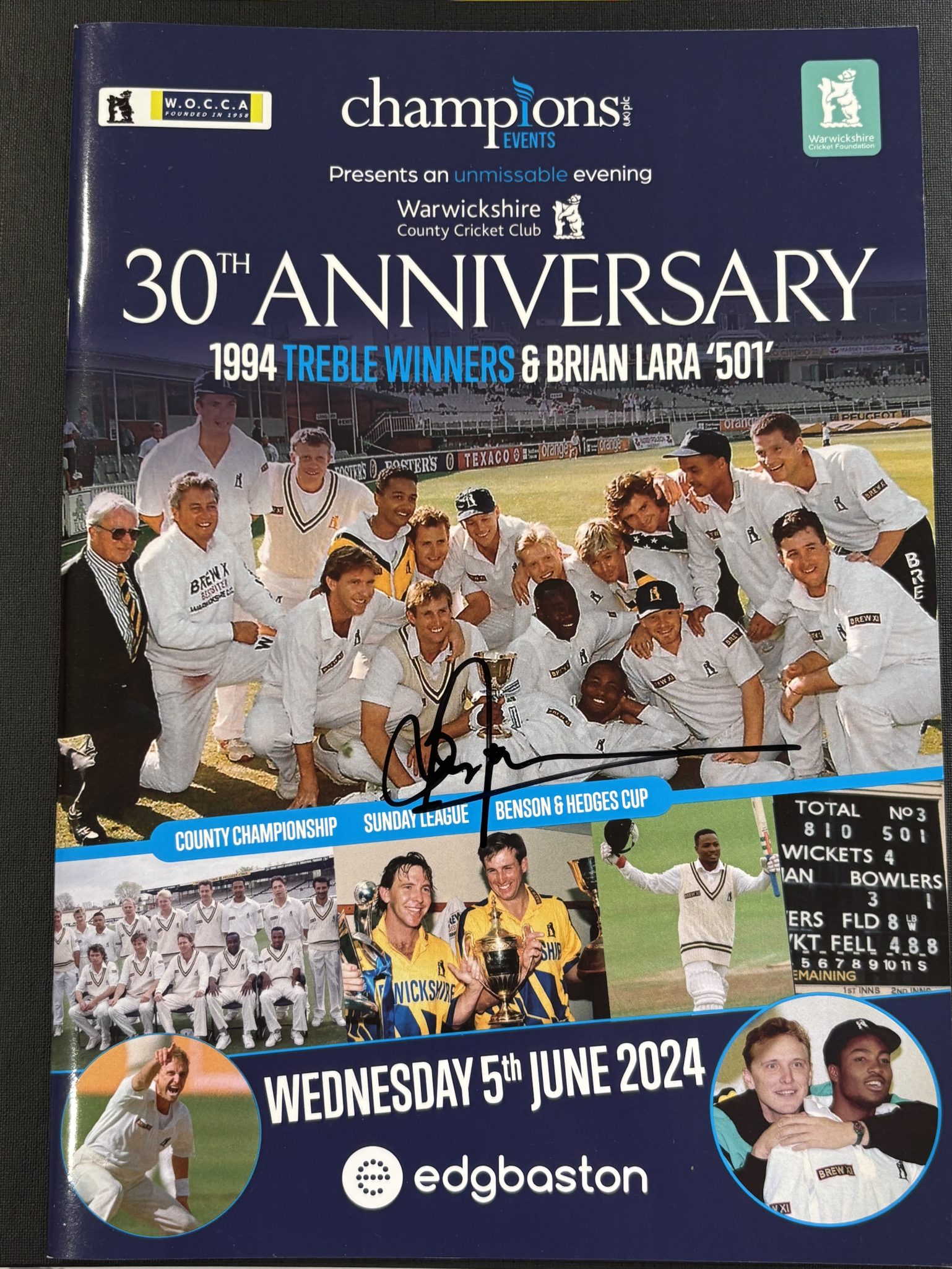Brian Lara-Signed 1994 Warwickshire Tribute Brochure