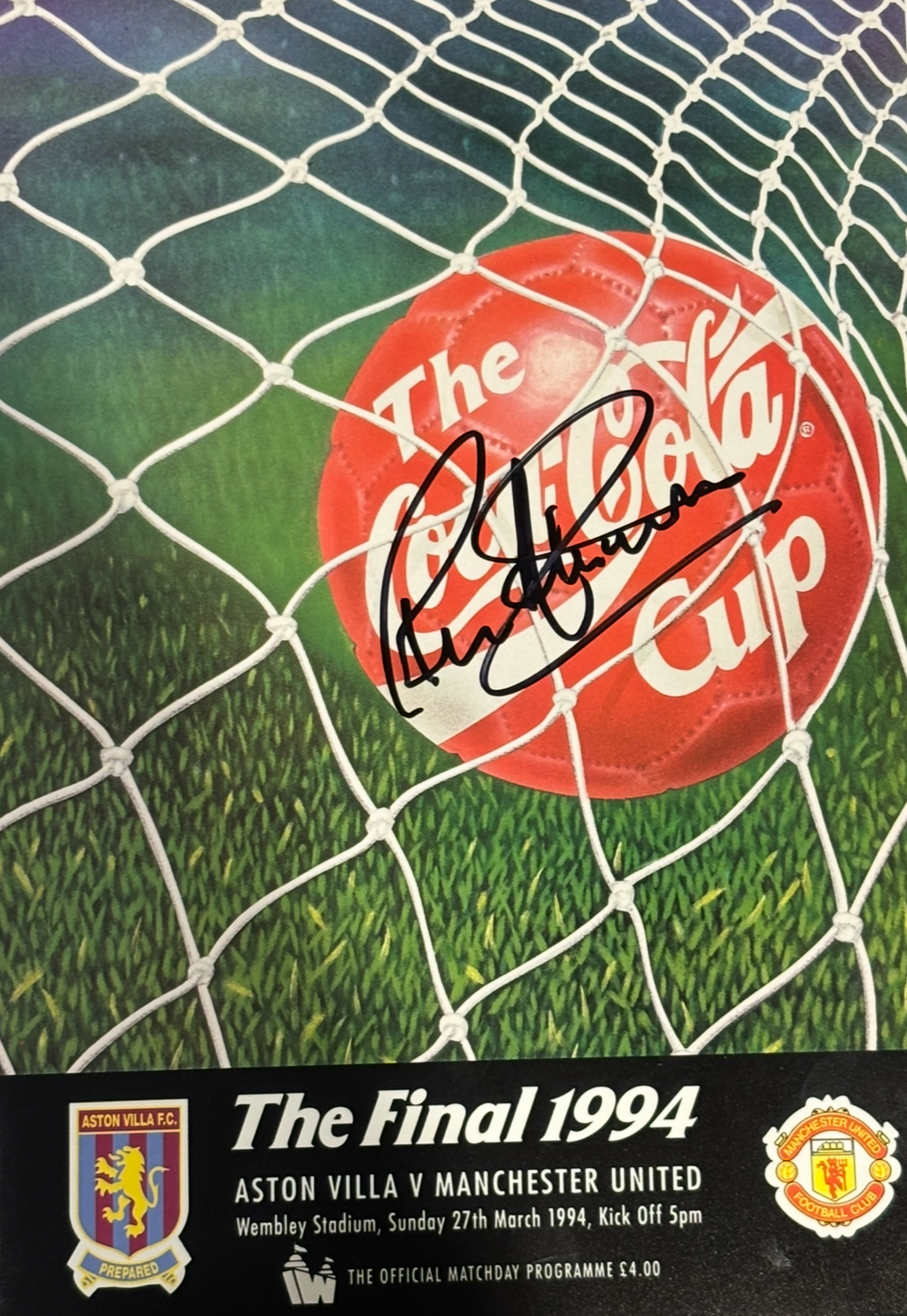 Aston Villa v Manchester United Programme, 1994 Coca-Cola Cup Final (Signed by Ron Atkinson)