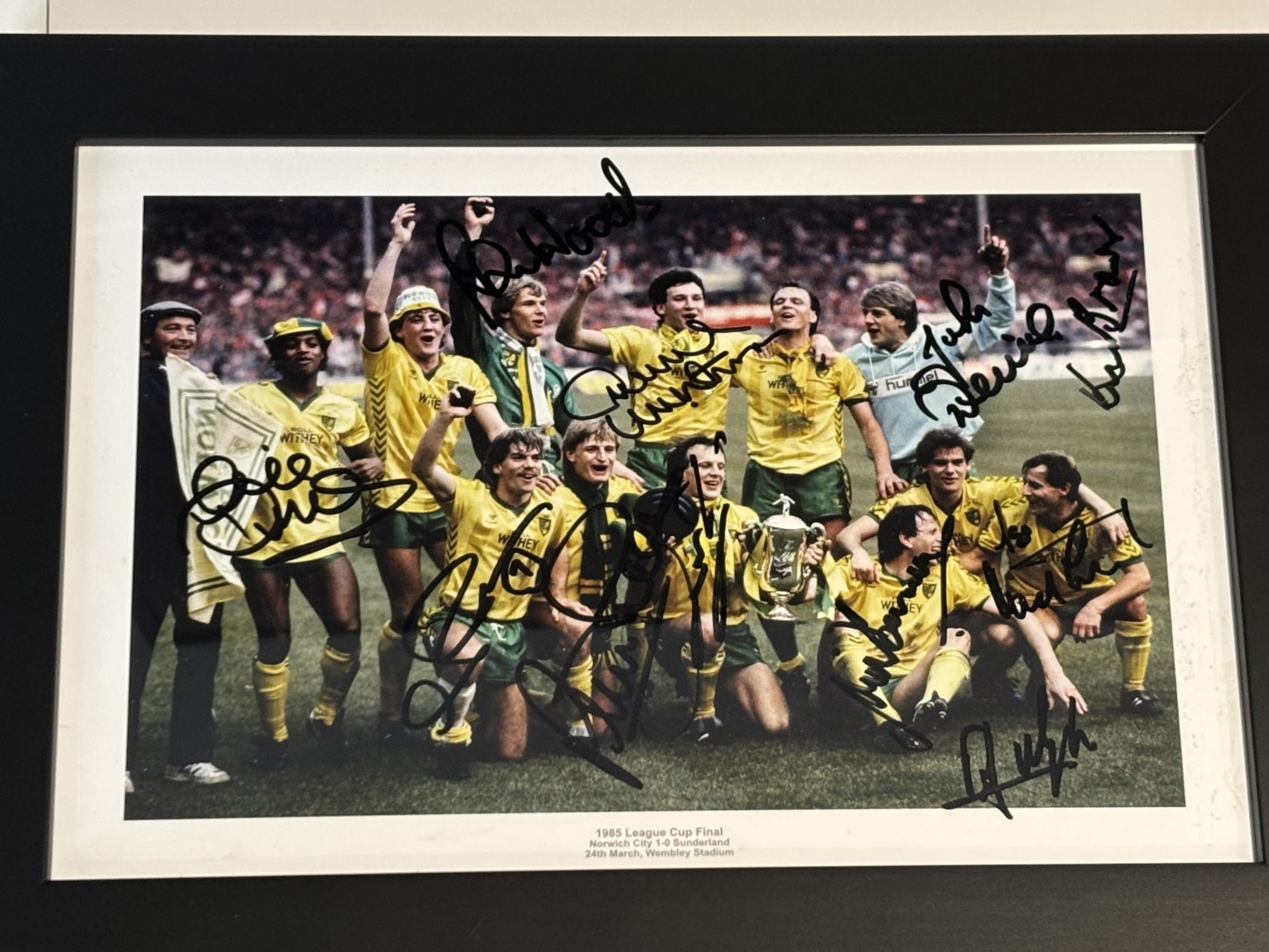 Norwich City 1985 Wembley Milk Cup Winners’ Photograph - Signed by 11