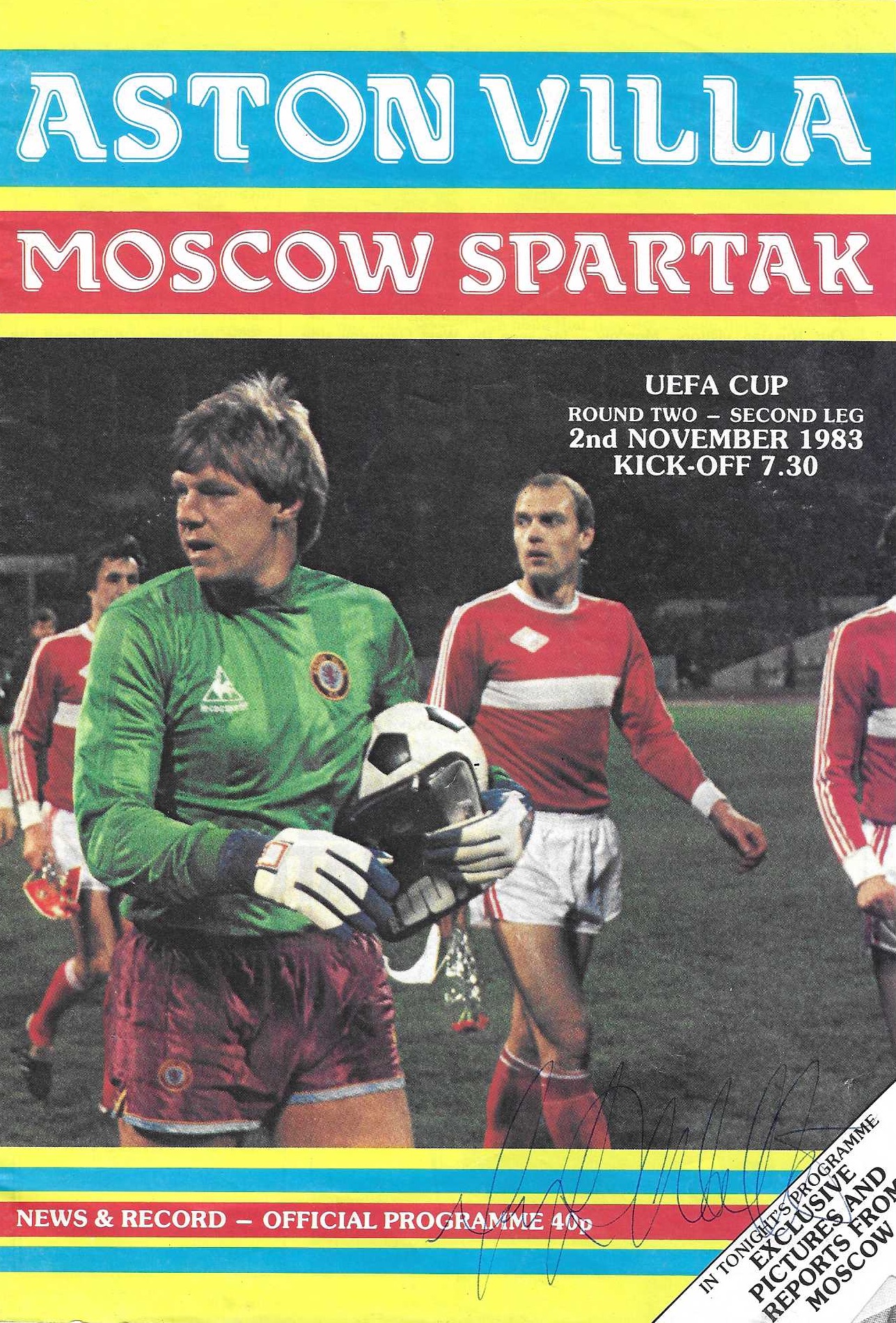 Aston Villa match programme from UEFA Cup, 1983-84 (SIGNED by Villa player Mark Walters)