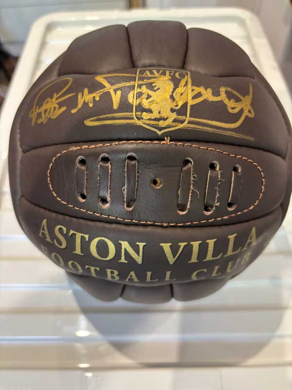 Retro Leather Aston Villa-branded Football (SIGNED BY PETER McPARLAND)